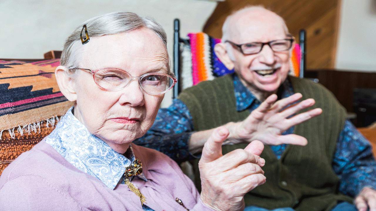 angry old lady pointing