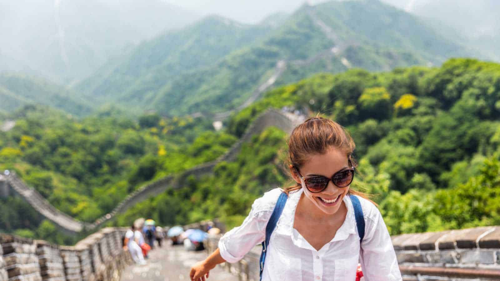 Woman at great wall of China