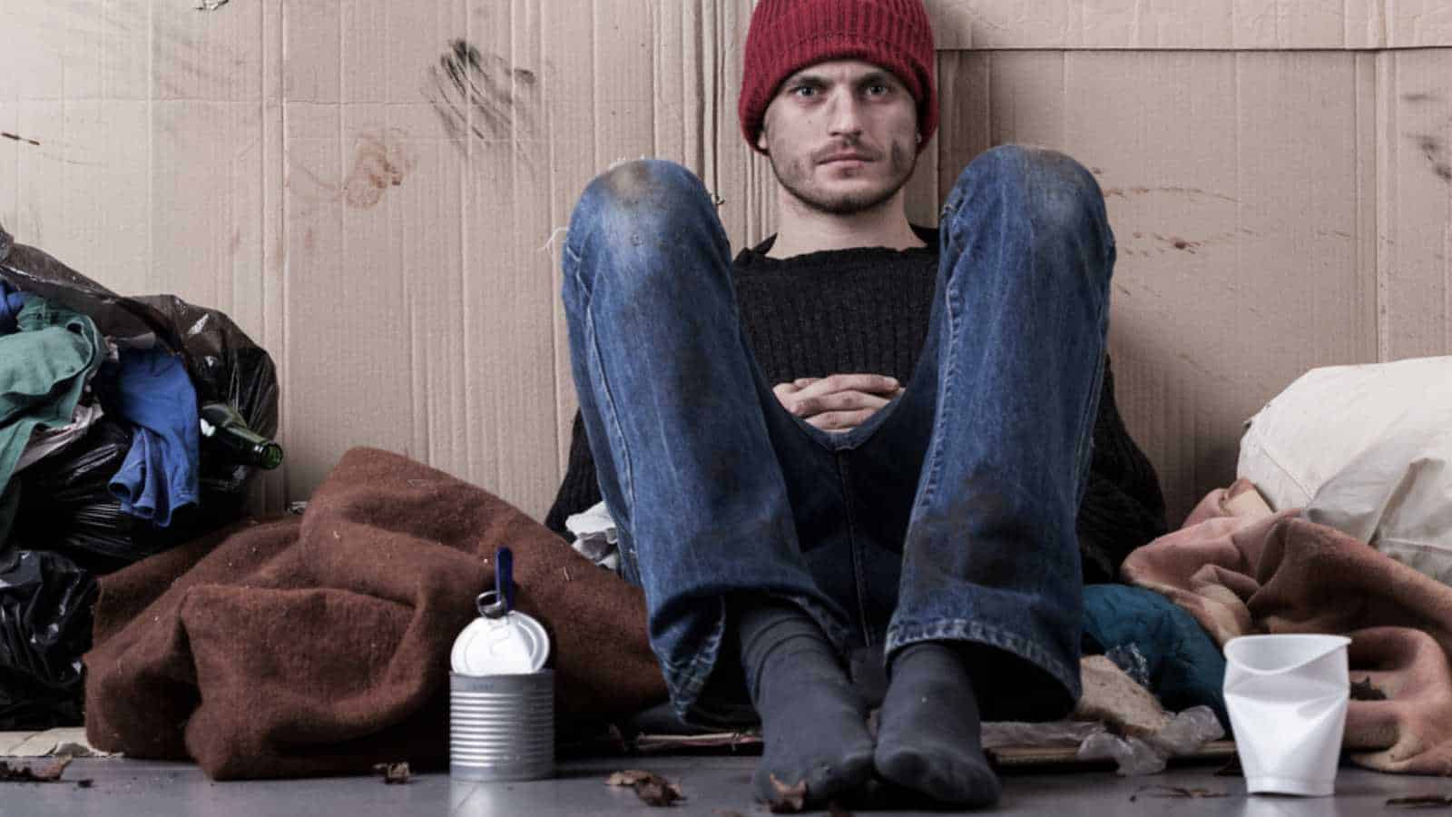 Homeless young man living on the street