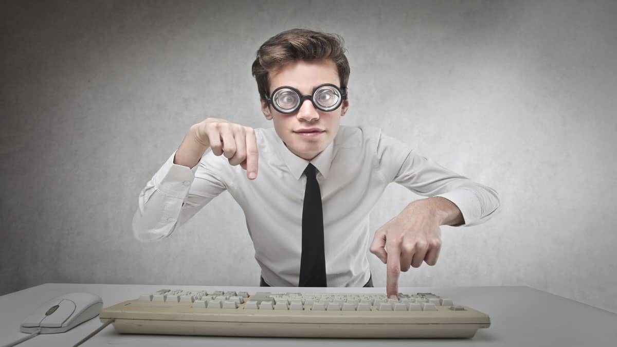 nerdy guy typing