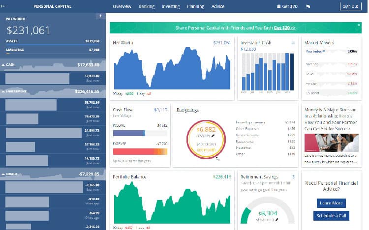 personal capital dashboard sample