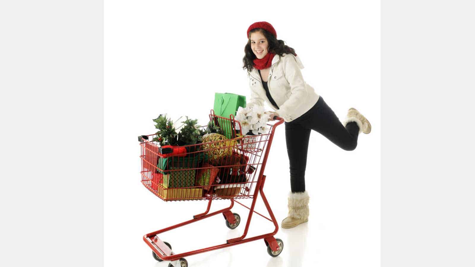 Teen pushing cart