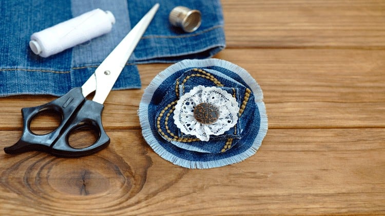 upcycle denim brooch
