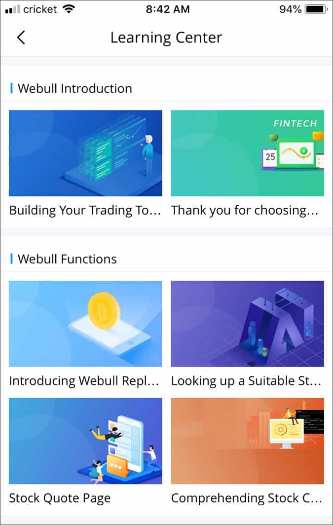 webull education screen