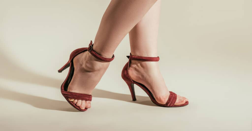 woman in red heels