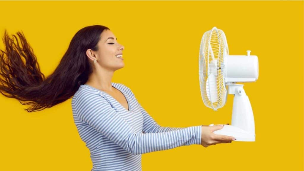 Woman infront of fan