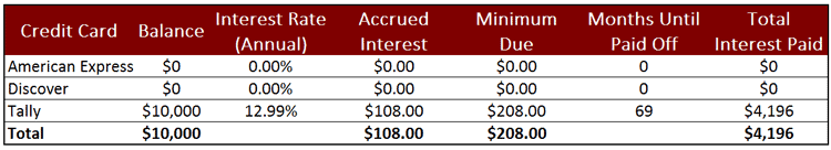 Tally Credit Card Debt Scenario 2