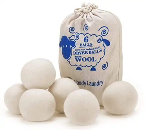 Wool Dryer Balls - Natural Fabric Softener, Reusable, Reduces Clothing Wrinkles and Saves Drying Time. (Pack of 6)